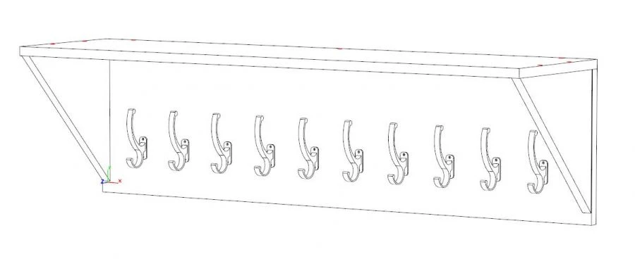 Hanging coat rack with hooks for clothes and shelf for hats