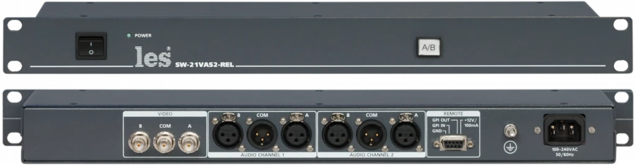 SW-21VAS2-REL - 2 in 1 relay switch for HD/SD-SDI, CVBS video and analogue stereo symmetrical audio signals.