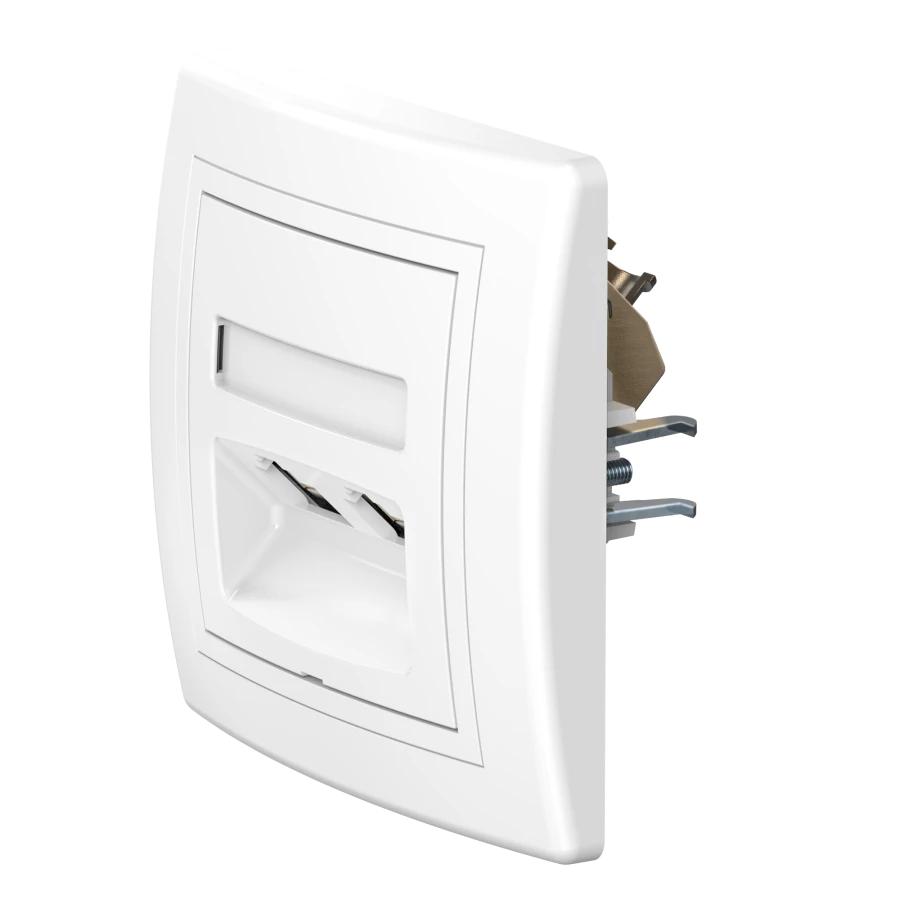 CADUCEUS ALING PRESTIGE Flush-mounted double computer socket with Keystone RJ45 8P8C cat.5e FTP modules, white, Art. no. 601. 61