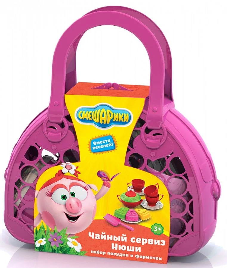 Set of tableware Smeshariki "Tea set Nyusha" (11 items in a basket bag)