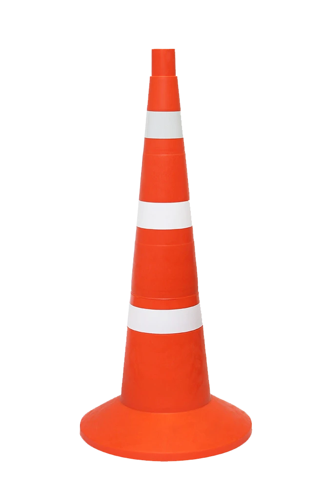 KC-3.6 750 mm elastic combined signalling cone with 1 white w/o strip 50 mm, 1 white matt strip 50 mm, 1 white mat