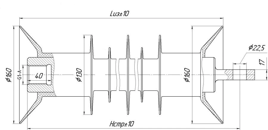 Fixing rod insulator with ribbed shell made of organosilicon rubber FSPKr 160-3/0,6-E-2