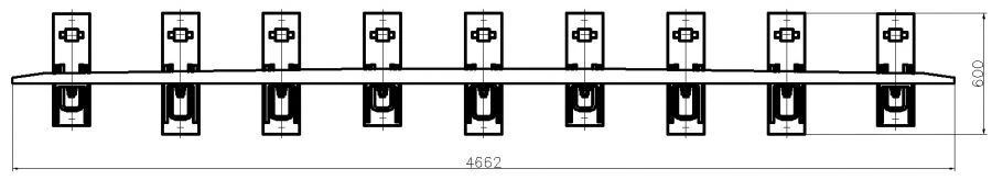 Counter-rail of profile SP850 with complete set of pads with stop and fastenings (for SP t. R65 m. 1/11 pr. 2768) project MP380.