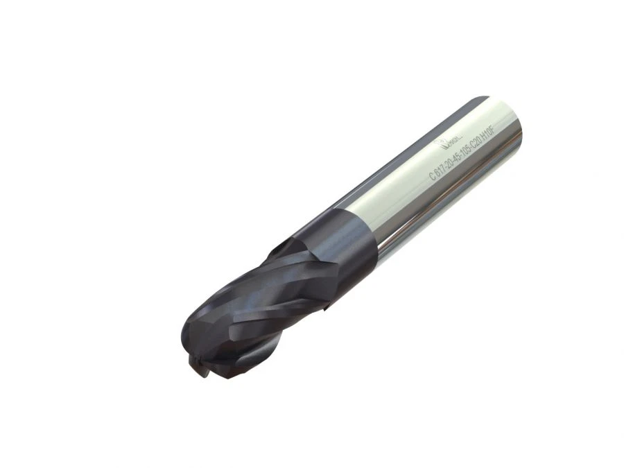 Four-tooth carbide end mill with spherical face C 615-4-8-51-C4