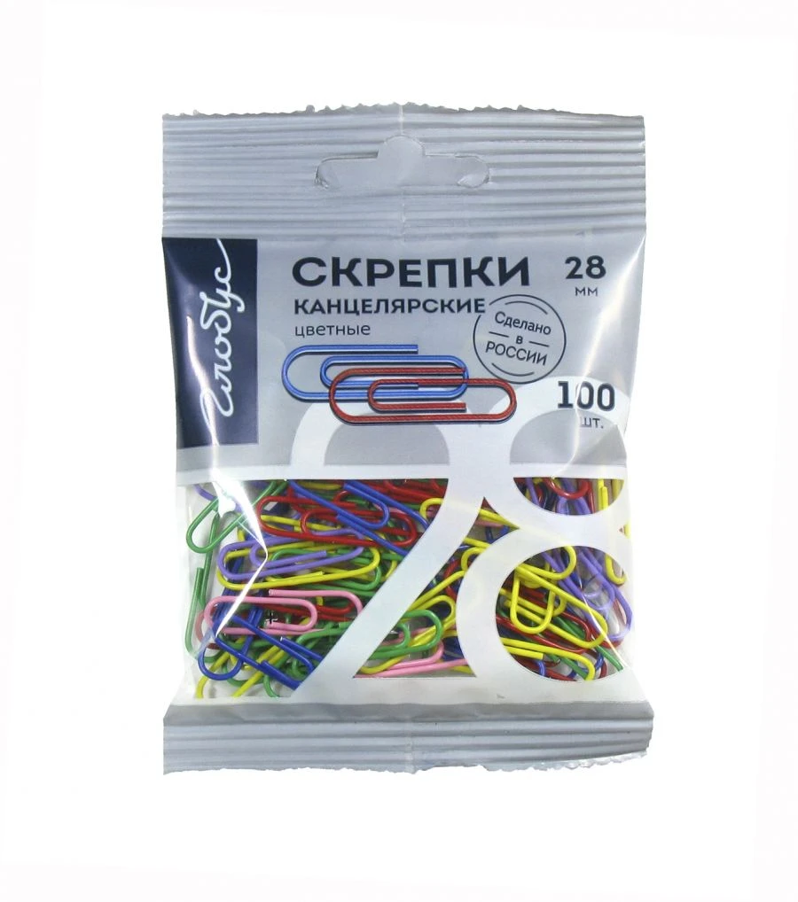 Paper clips 28 mm 100 pcs. coloured, packet with europend