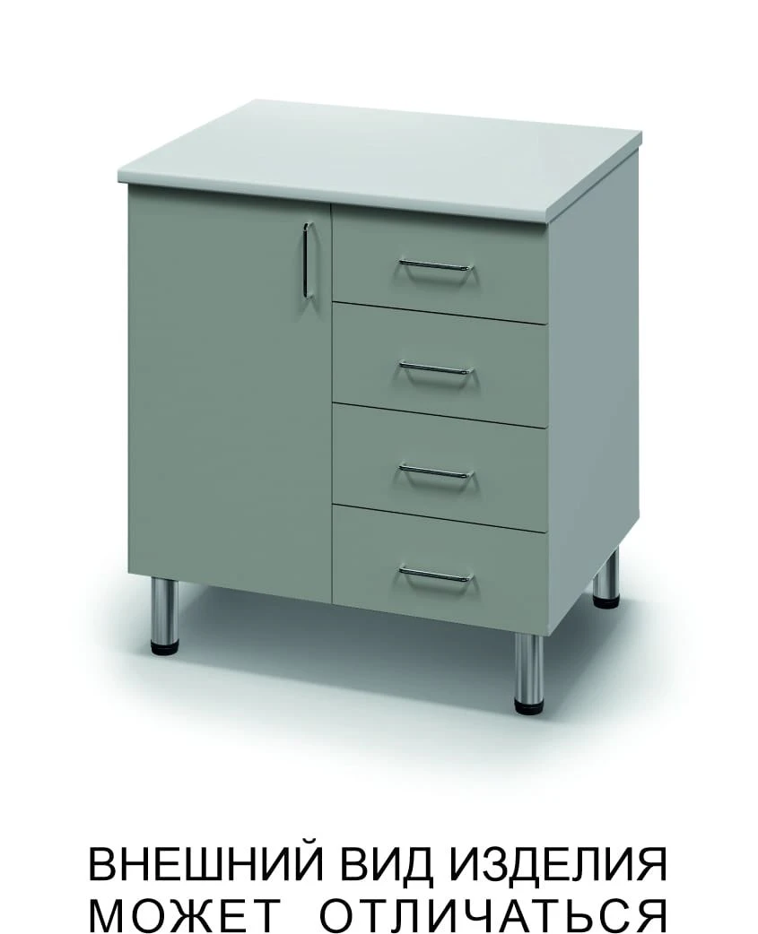 Pedestal cabinet with one swing door and four drawers