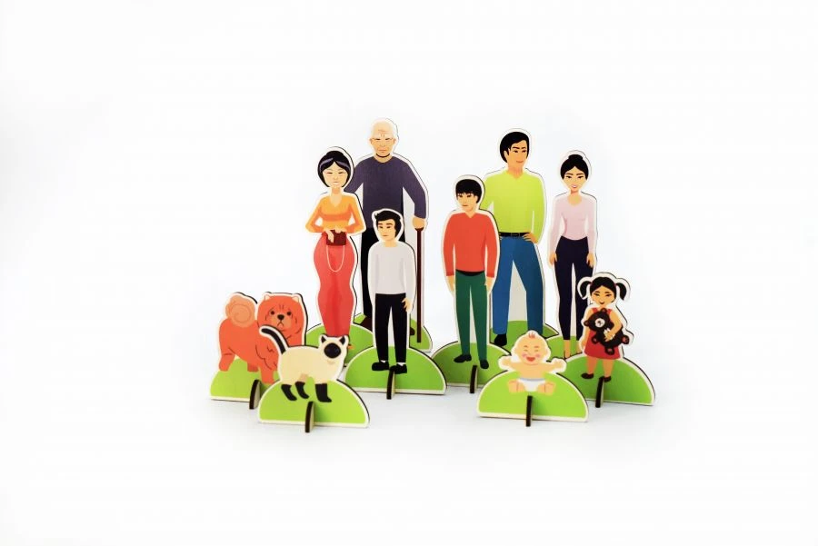 Set of figures of MONGOLOID RACE. THREE GENERATIONS OF FAMILY