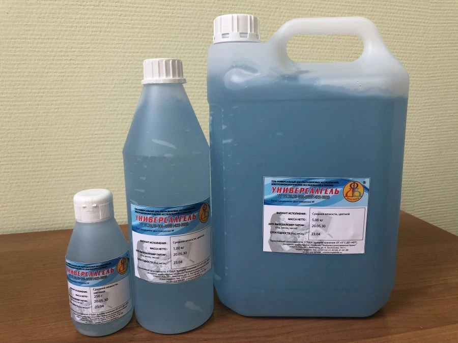Universal gel for ultrasound studies, electrophysiological studies and therapy, coloured