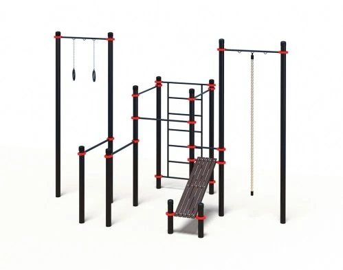 Multifunctional complex of tourniquets, benches, uneven bars, rings, rope and buffet wall, article number OS-14331