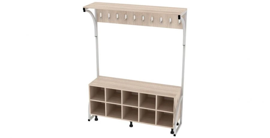 Floor coat rack with shoe cabinet single-sided for 10 places 1250x370x1600mm (WxHxH)