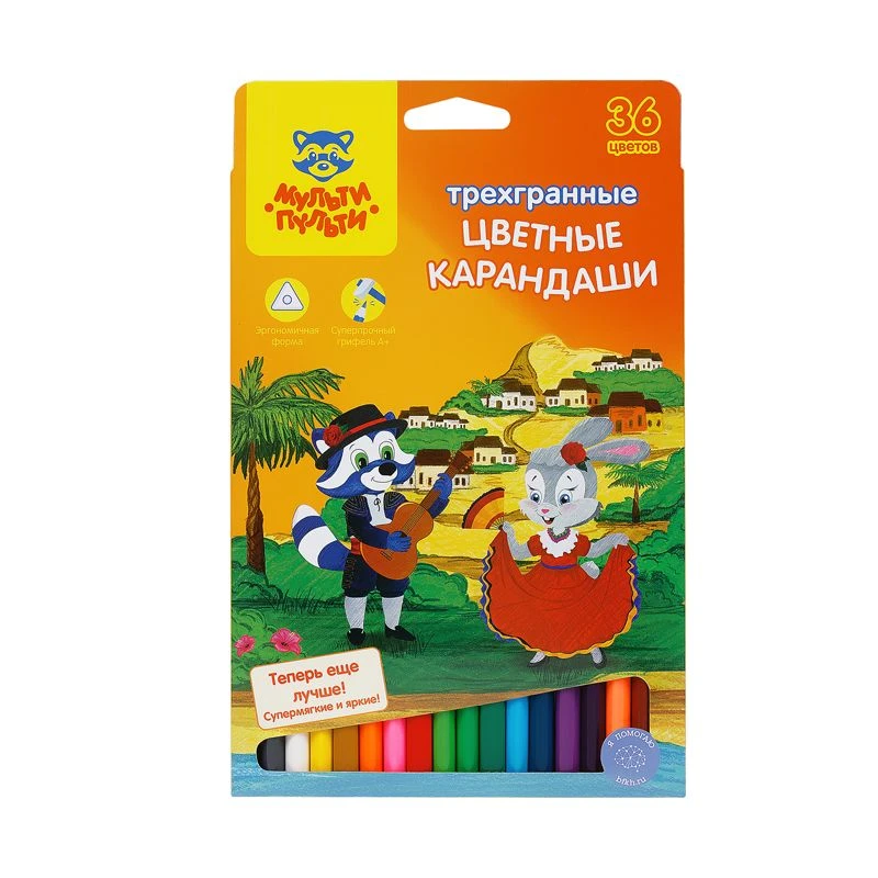 Coloured pencils Multi-Pulti "Coon in Spain", 36 colours, three-edge, sharpened, cardboard, europodweight
