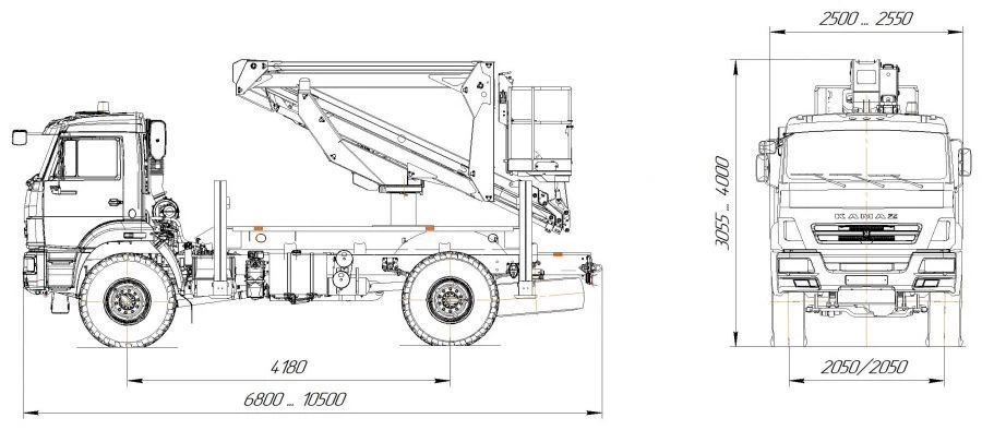 Means of transport equipped with lifts with working platforms R180T, VA180T Velmash-S type 57590 modifications: 57590N on ba