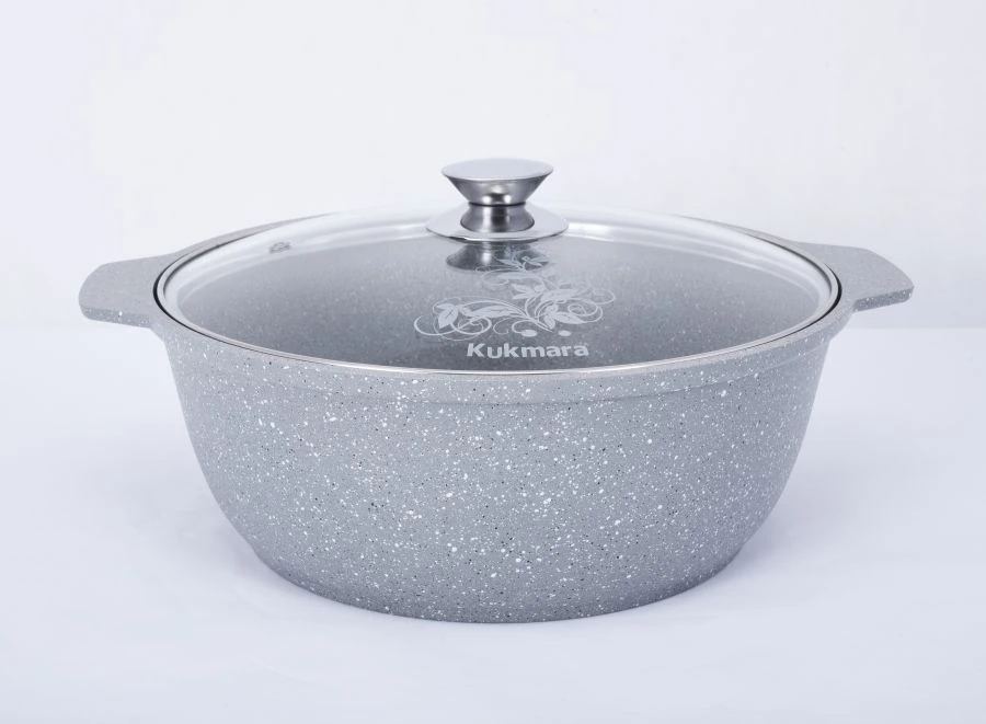 Cast aluminium 5L roasting pan (with non-stick coating) TM Kukmara, with glass lid, "Marble" line