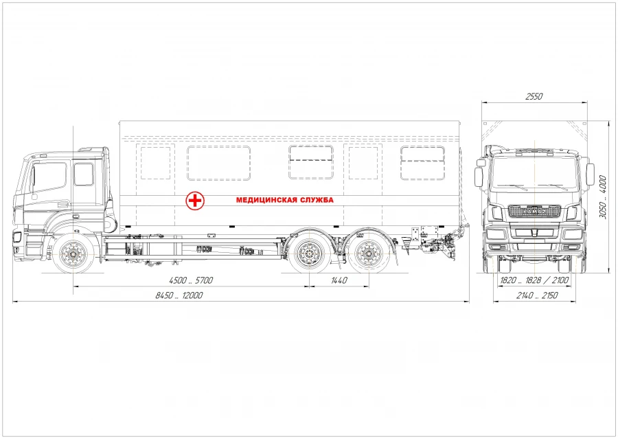 Medical service van on the chassis of vehicles type 57542 of modification: 57528Z on the basis of KAMAZ chassis of modification