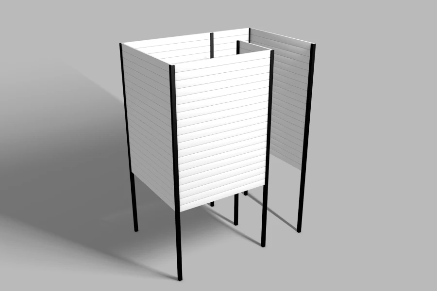 Booth with legs under concreting metal frame