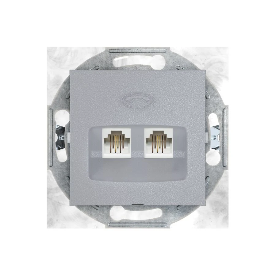CADUCEUS ALING PRESTIGE Flush-mounted double telephone socket 2xRJ12 6P2C, silver, art. 6011.S (mechanism)