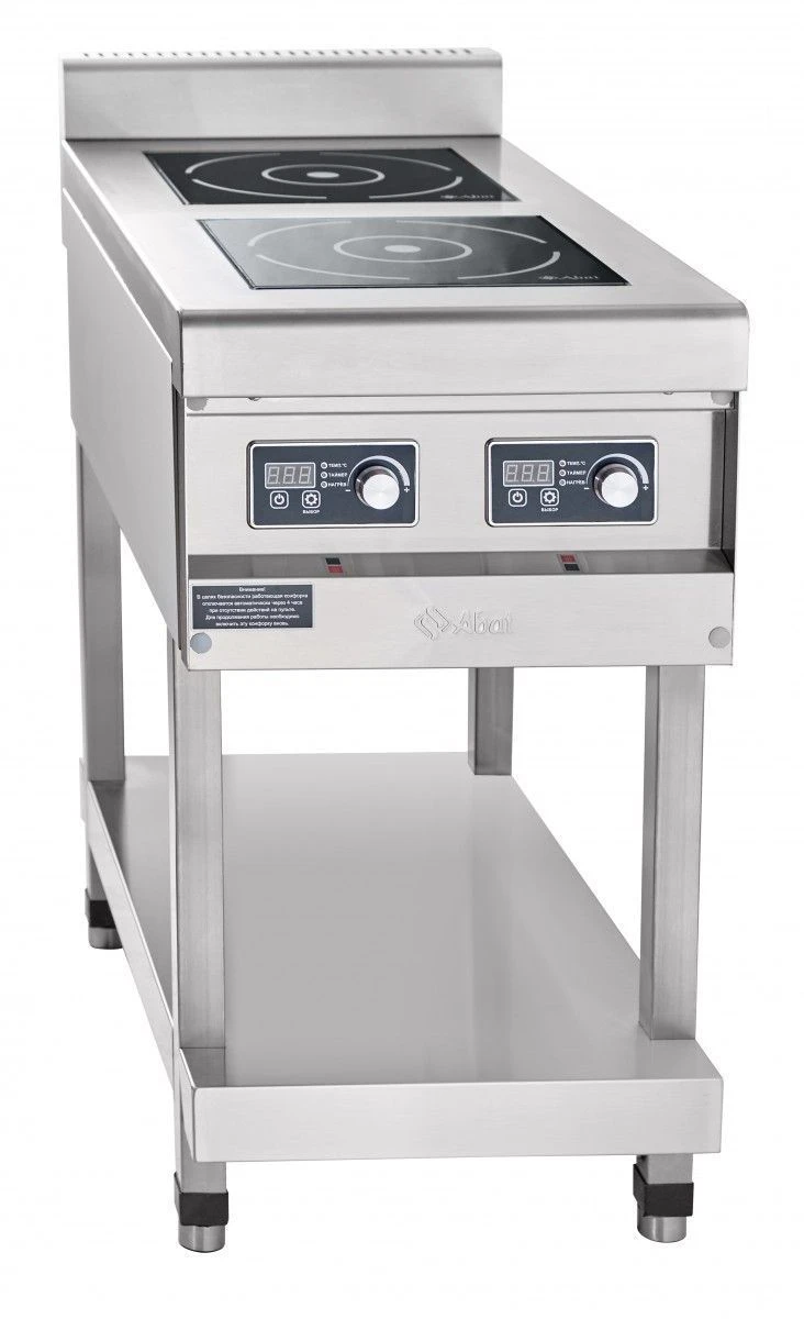 Two-burner induction cooker, type KIP-29P-3,5-01 for catering enterprises (on a stand) made of stainless steel.