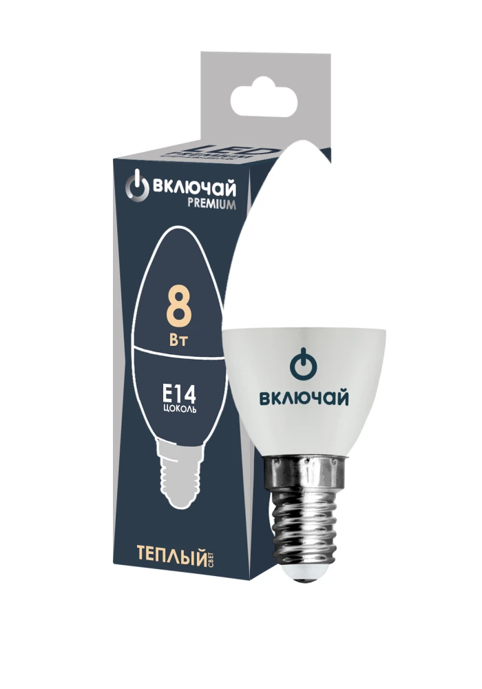 LED Lamp 8W E27 Candle 3000K 220V (LED PREMIUM C37-8W-E27-N) Include RUSSIA
