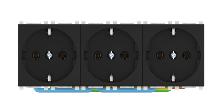 CADUCEUS ALING Experience flush-mounted socket outlet with grounding triple without blinds 3x16A, 250V~, 3x2M, black (soft touch