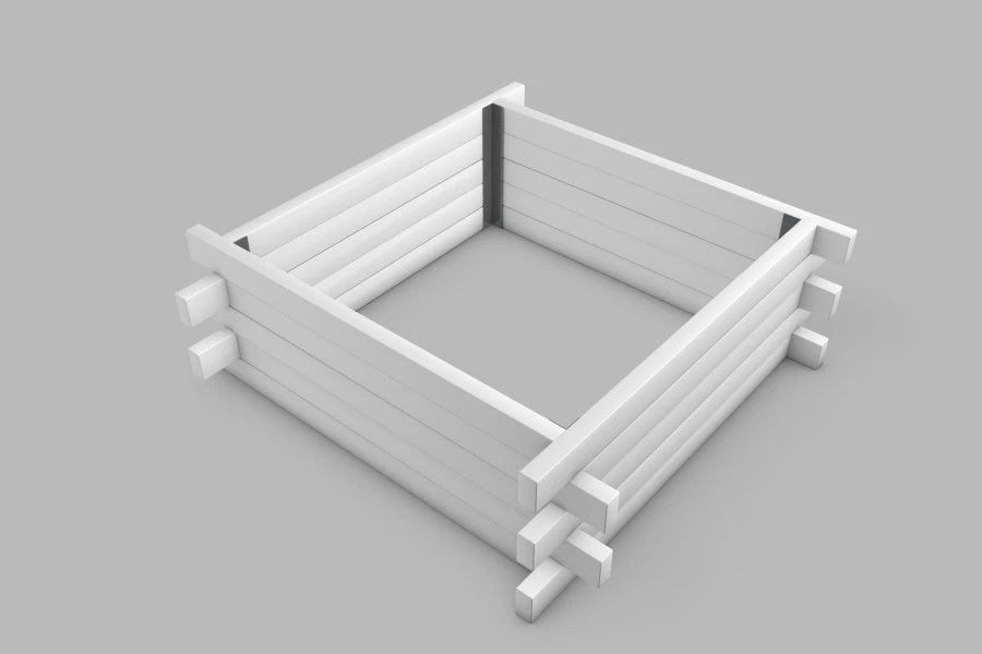 Square planter with crossed vertical slats