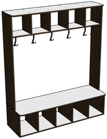 Storage system for students' things with a bench in a set TU 31.01.11-001-05065033-2021