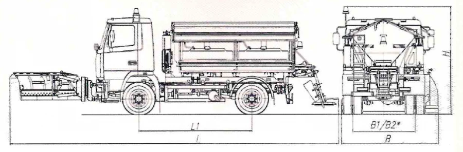 Road maintenance machine with a set of winter equipment model MK-3531-01