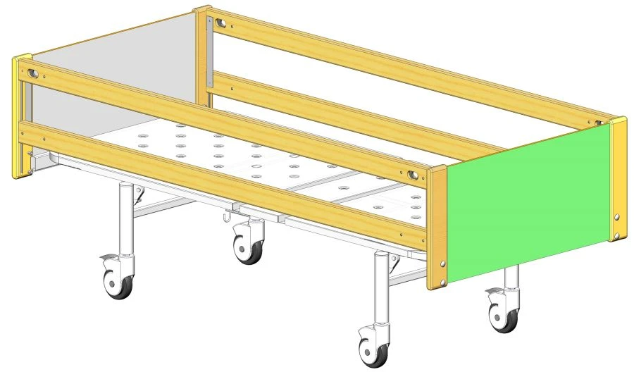 KF2-01-"MSC" (MSC-6102E) - Functional bed, on wheels, complete with slatted side rails of solid beech wood, back