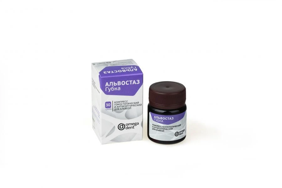 Haemostatic and antiseptic compress for alveoli "Alvostaz-sponge".