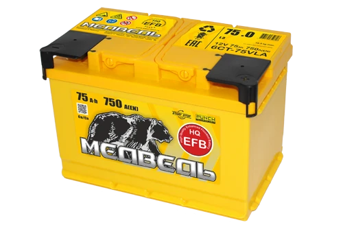 Lead battery for starting piston engines 6ST-75VLA EFB "Bear"