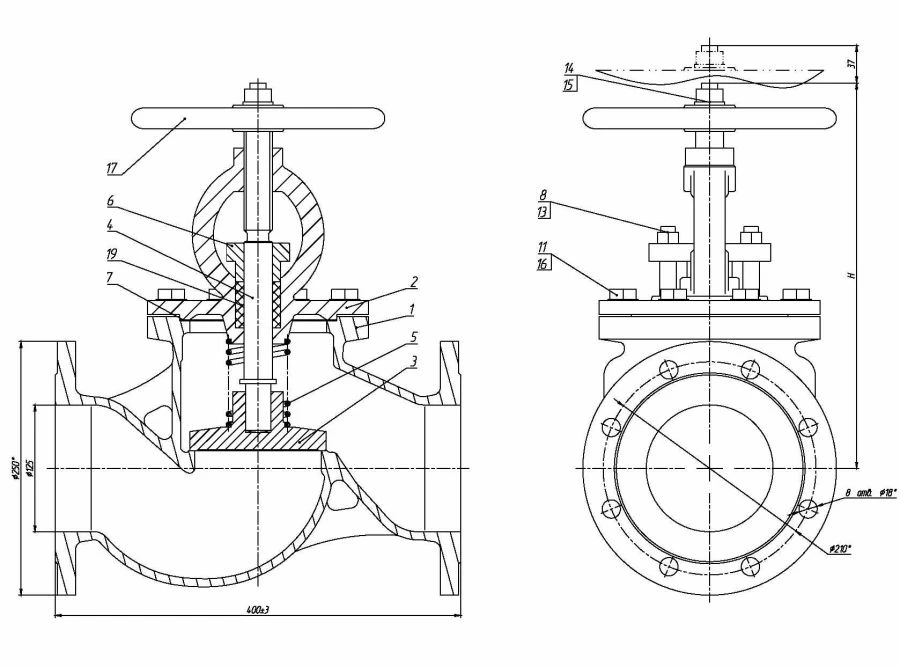 Valve non-return shut-off flanged bore DN 125 PN 10 series 458 (KMIA.491925.004-01)