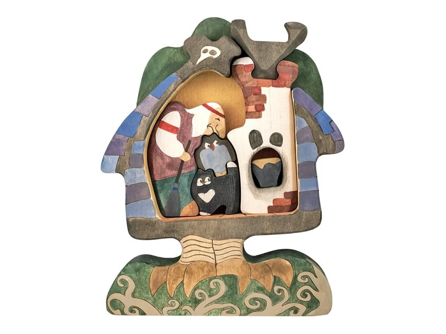 Wooden puzzle "Baba-Yaga in a hut in a wooden box" 08033k