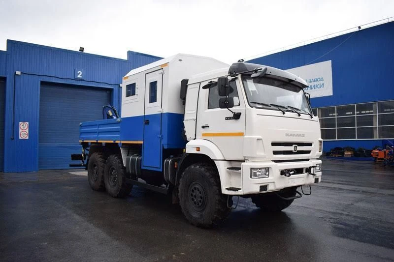 Mobile workshop with CMU, brand UZST, type 483F-23 on chassis KAMAZ 43118-A5, 43118-50, 43118-RR, 43118-RS