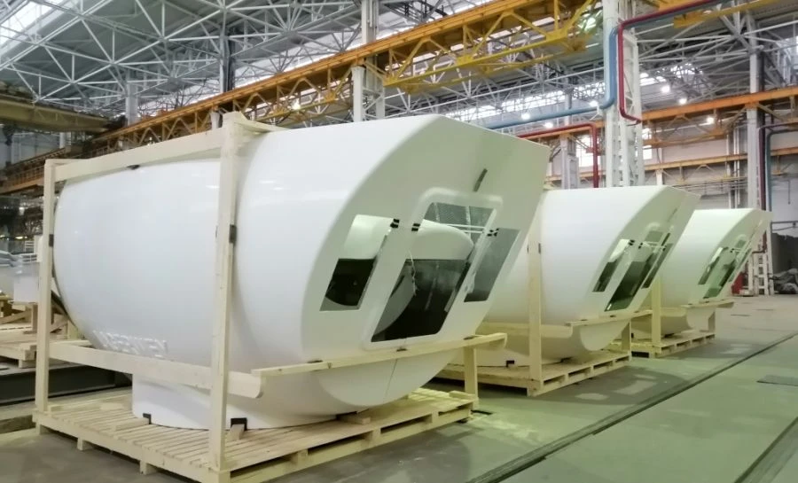 Manufacture of nacelles and hubs for wind-power plants.