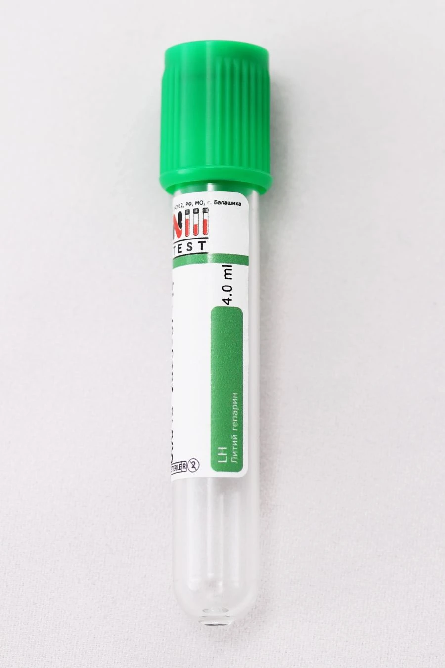Sterile vacuum tube for blood sampling "NIII TEST" with filler in version 16*100 mm, 8,5 ml, lithi