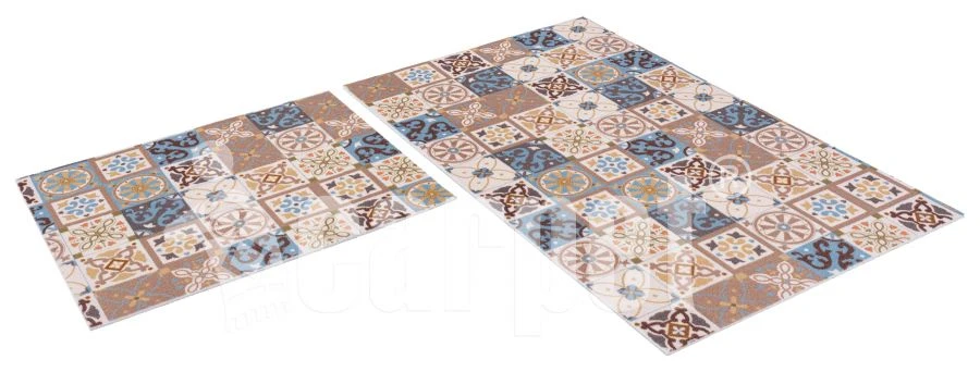 Set of cut-out mats for bathroom icarpet PRINT anti-slip "Azuleju Tile" 60x100+60x50 cm