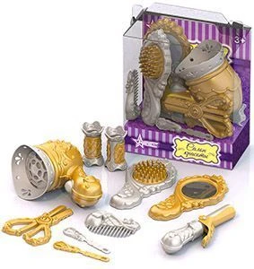 Hairdressing set with hair dryer (gold) (10 items in blister)
