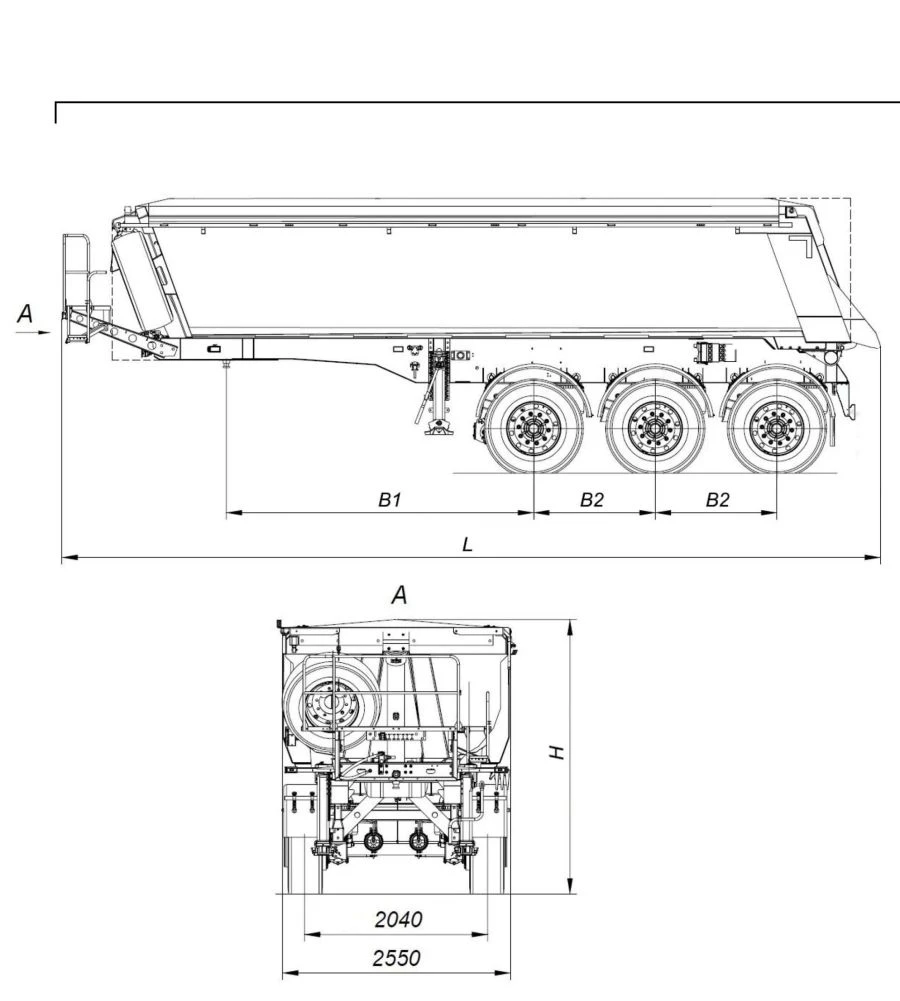 Tipper semi-trailer AM9560-02 with axles PLANT 1201-2410002T with carrying capacity 12 tonnes