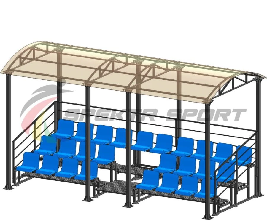 Grandstand for spectators 3 rows for 26 seats with canopy and railings