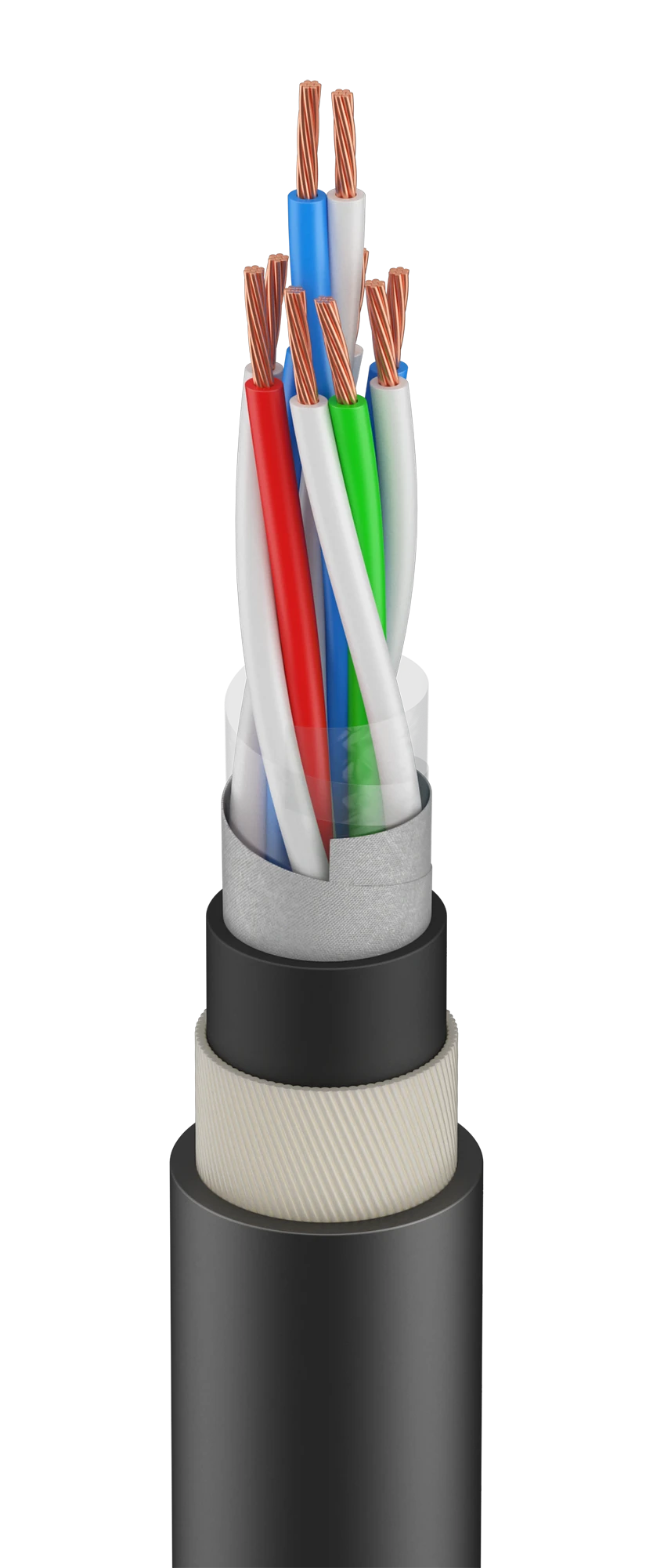 Cable for signalling and interlocking, with multi-conductor cores, in glass fibre armour, in polymer composition, not containing