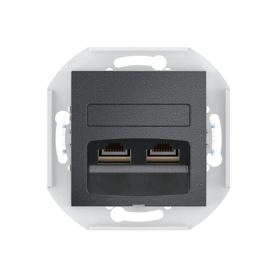 CADUCEUS ALING PRESTIGE Flush-mounted double computer socket with Keystone RJ45 8P8C cat.6 FTP modules, graphite, art. 601