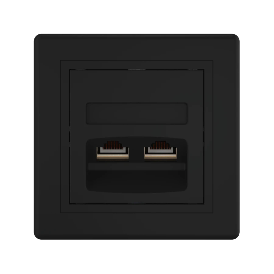 CADUCEUS ALING PRESTIGE Flush-mounted double computer socket with Keystone RJ45 8P8C cat.5e FTP modules, black (soft to