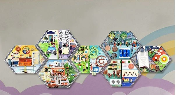 Set of bisiboards (didactic panels) wall mounted CITY PROFESSIONS