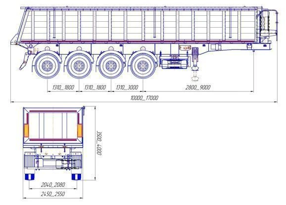 Dump semi-trailer PPS-K4, type PPCT4, modification 9599-0000010-03. Axle unit AGOS-4-GT7-00.00.000.