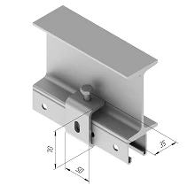 Beam clamp with thread SMA 636, with overall dimensions 50x70 mm, with metal thickness 5,0 mm, stainless steel grade AISI 316L.