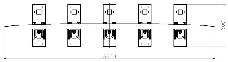 Counter rail of SP850 profile with complete set of pads with stop and fastenings (for SP t. R50 m. 1/9 pr. 1623) project MP380.0