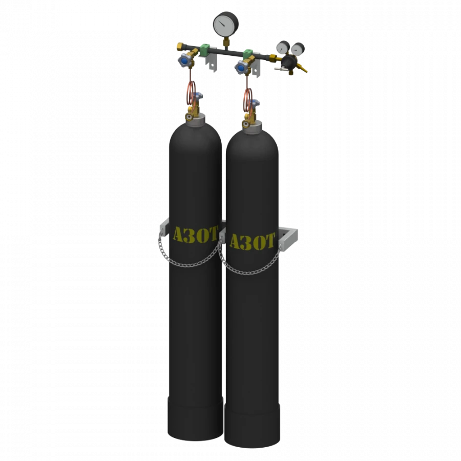 Discharge ramp for nitrogen for two cylinders with spoon RRAz-2-L