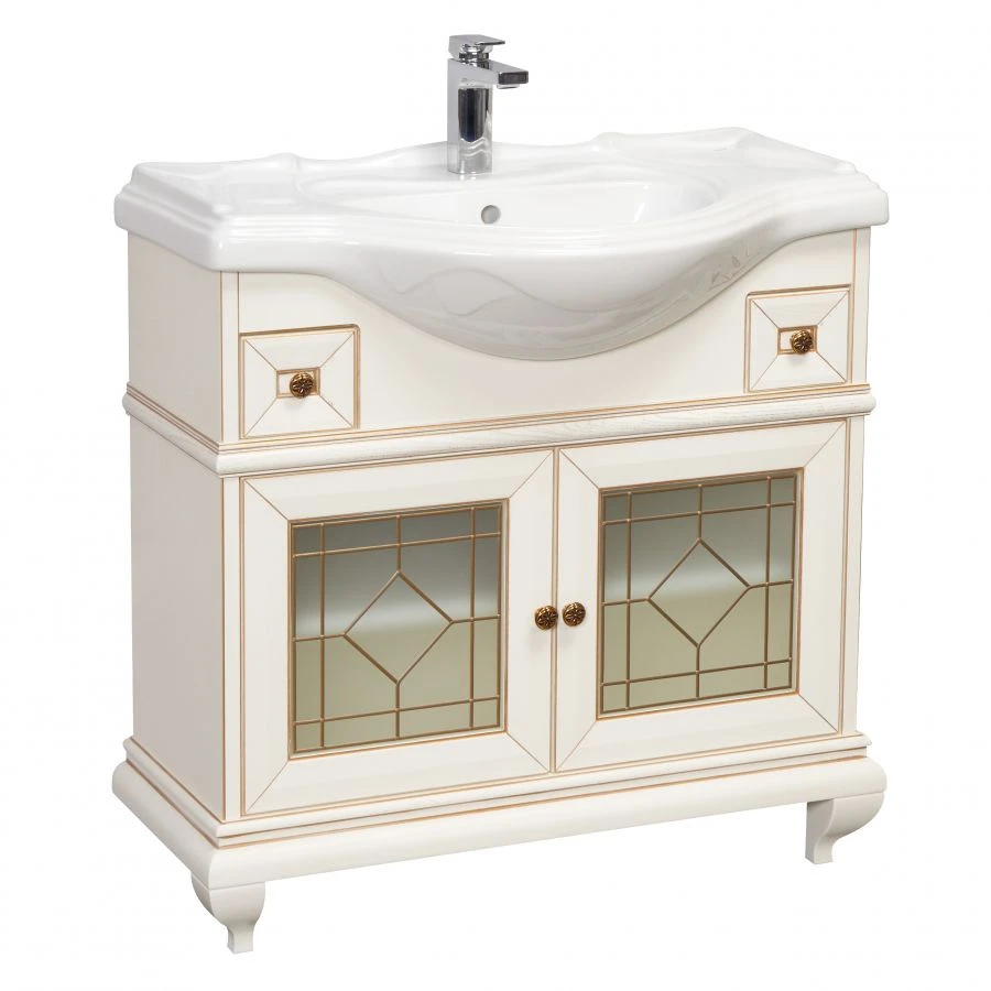 Bathroom cabinet under sink Aquaton Beatrice 85 ivory with patina 1A191701BEM601.A191.7.01B.EM6.0