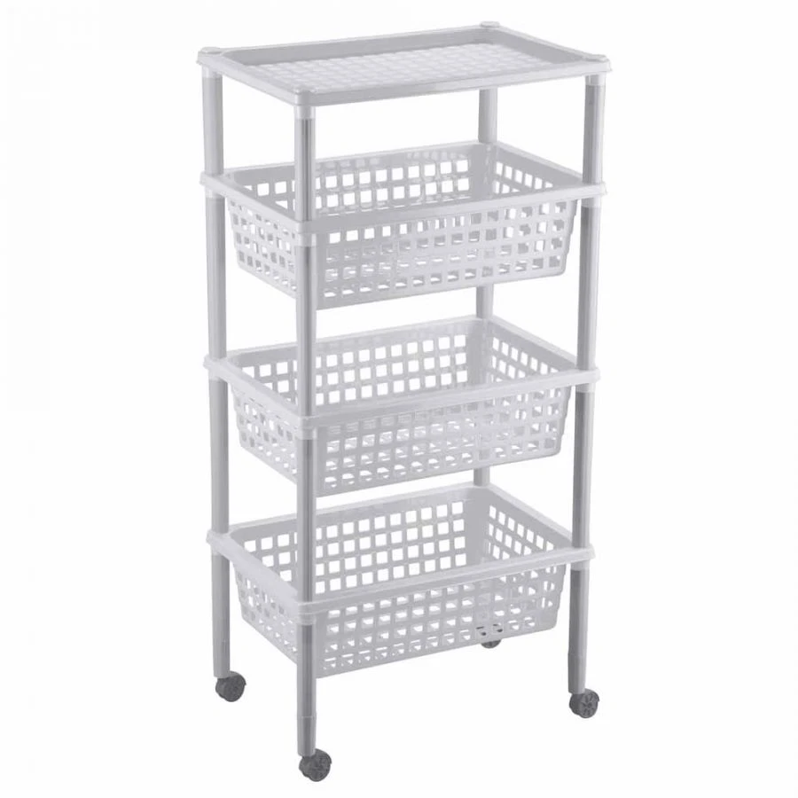 4312406; Shelf unit "ELIZA" 3 Baskets + 1 shelf 420X290X880 mm (Light grey)