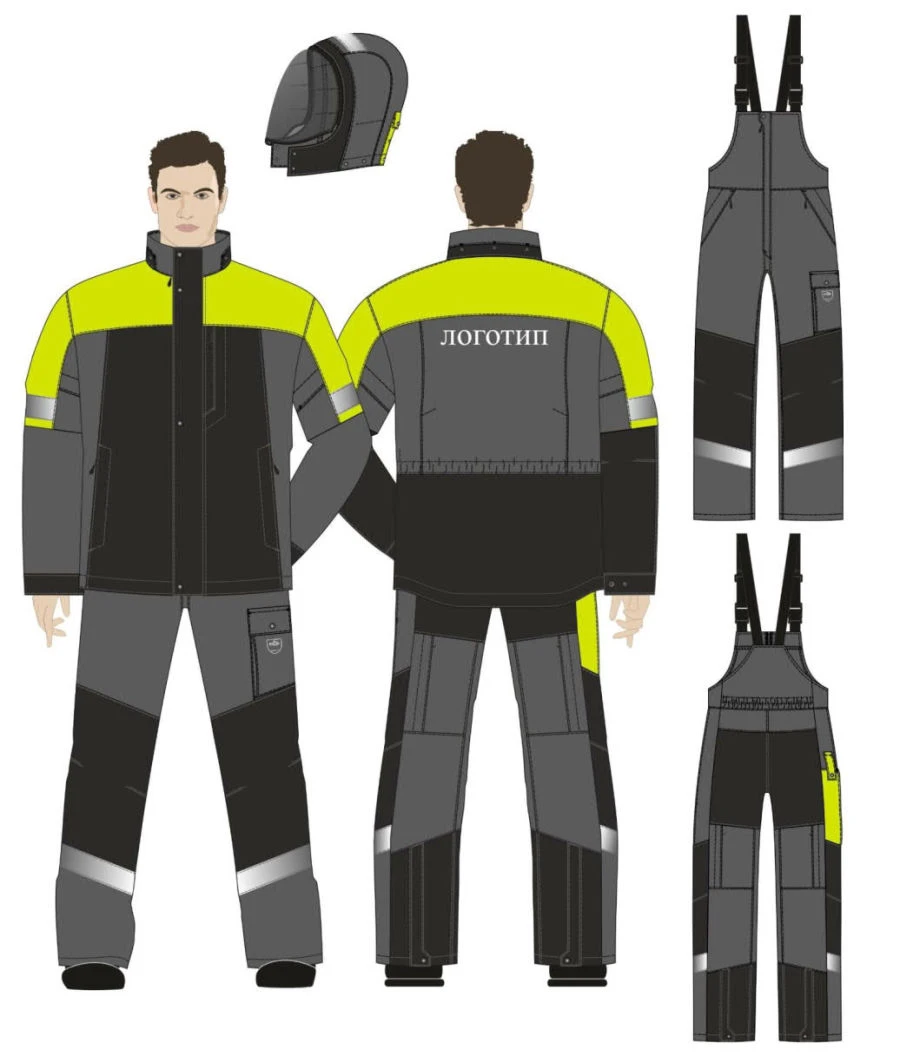 Men's suit (jacket, dungaree) for protection against general industrial pollution and mechanical effects: cuts, in