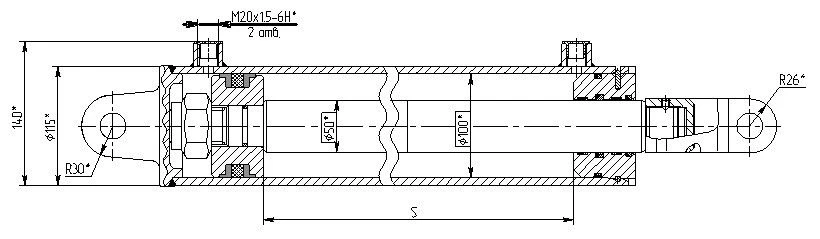 Hydraulic cylinder 1148.00.00.00.00 (100x50-200(-400), mm), 20MPa